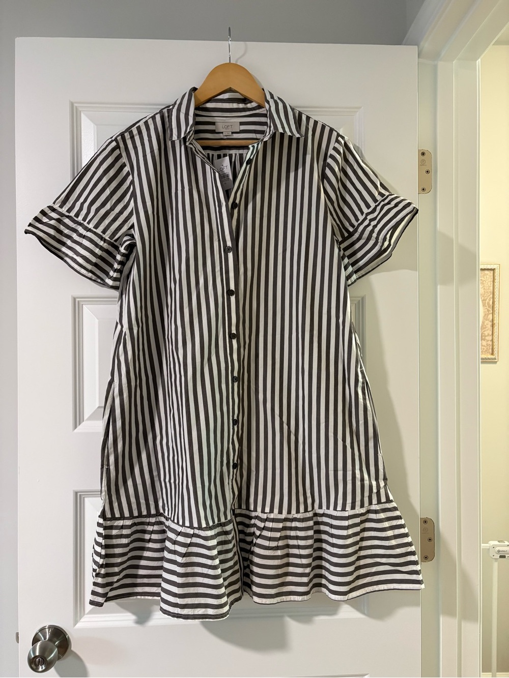 NWOT 100% Cotton LOFT Black and White Striped Dress Euro Summer Size Medium